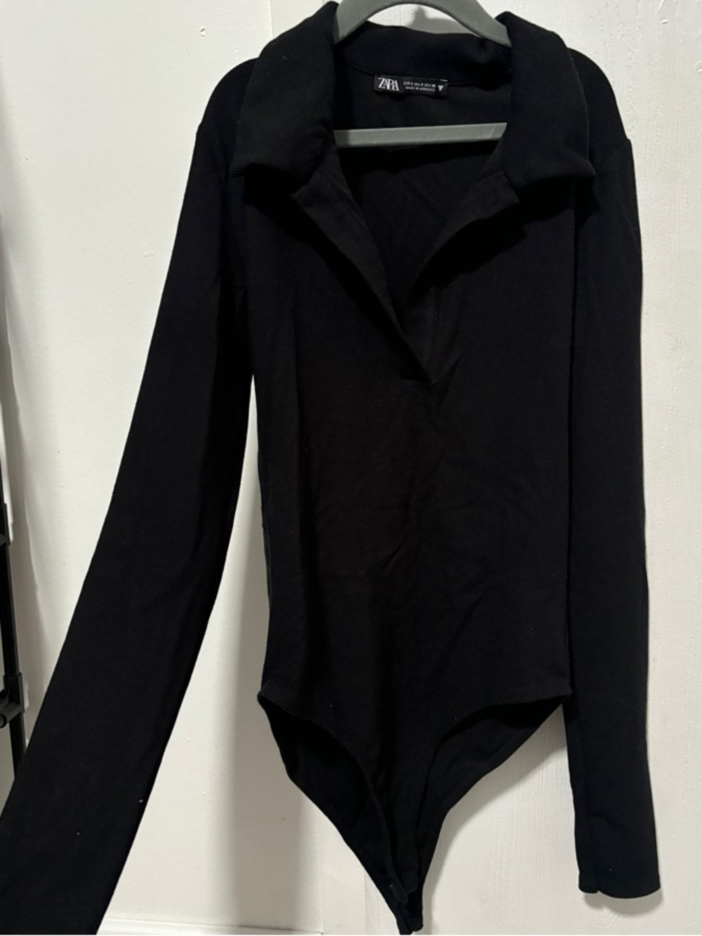 ZARA Black Collared Long-Sleeve One-Piece Bodysuit